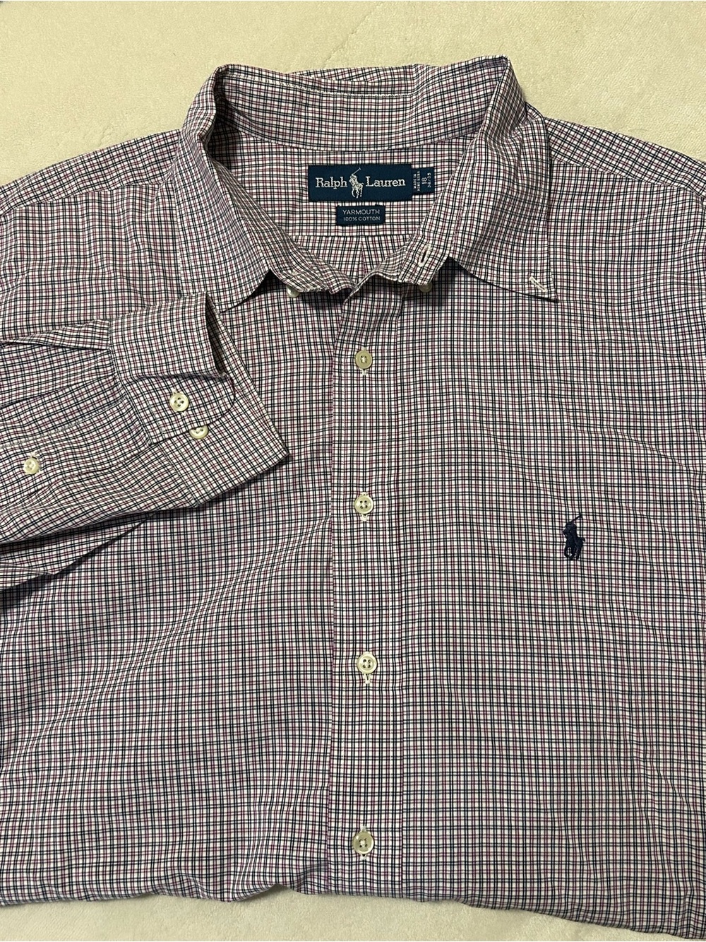 Ralph Lauren Yarmouth Shirt Men 18 Micro Plaid Check Cotton Button Down Burgundy